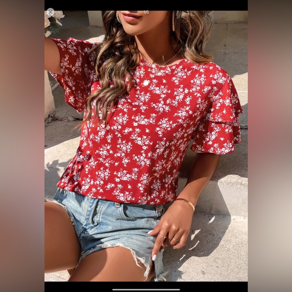 SHEIN LUNE Floral Print Butterfly Sleeve Blouse